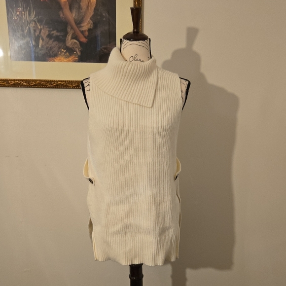 Anthropologie Cream Ribbed Turtleneck Sweater - Picture 1 of 8
